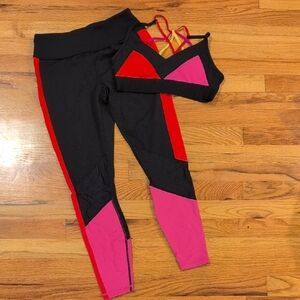 Colorblock Activewear Set - Black, Red, Pink